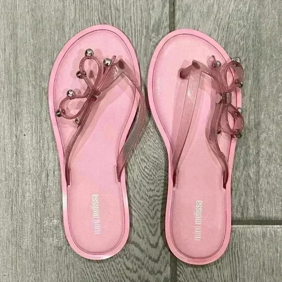 Mini Melissa Other - Mini Melissa Pink Bow Flip Flops size 3